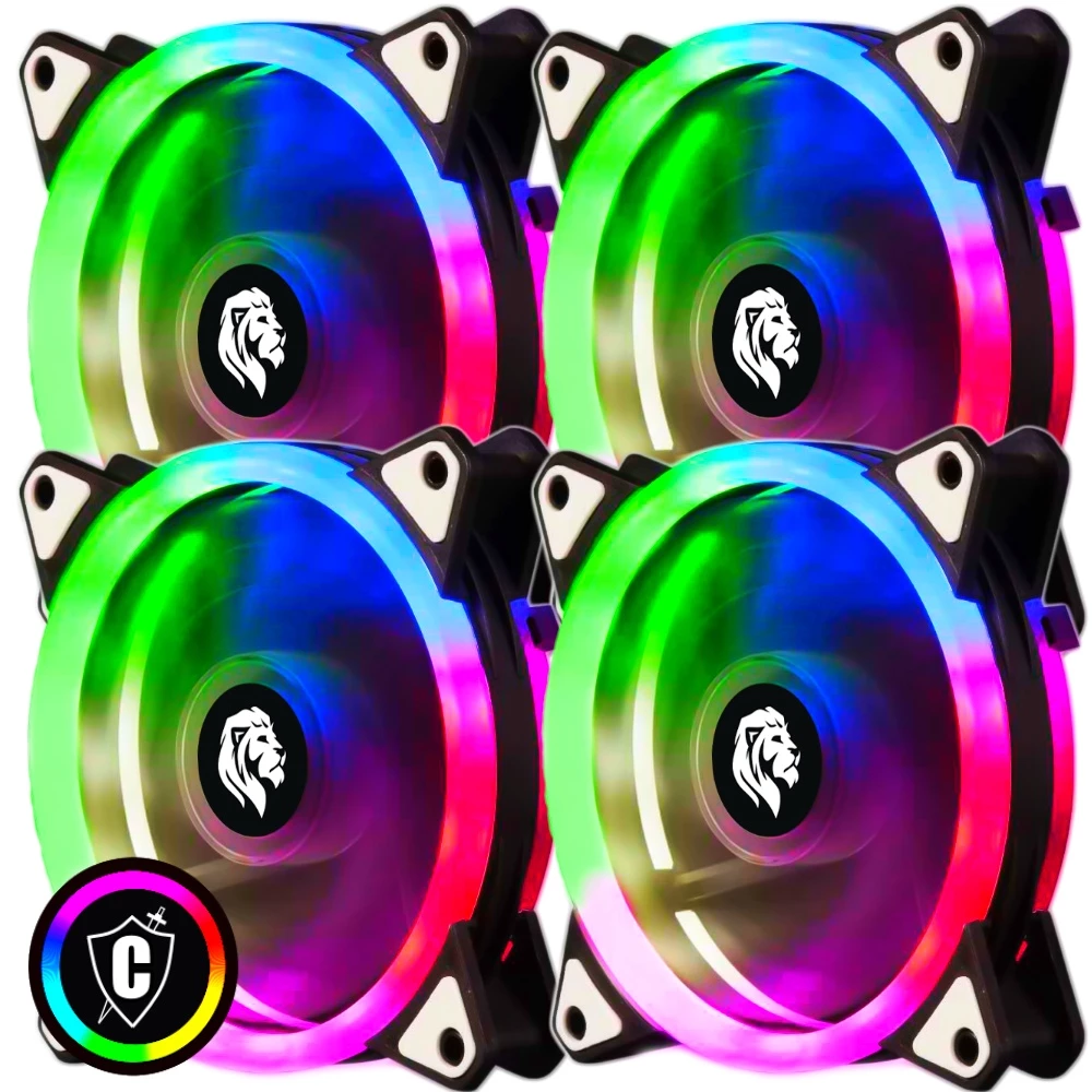 Kit 4 Cooler Fan Led RGB 120mm 12cm Gabinete Pc Gamer Ventoinha