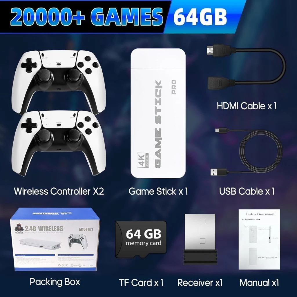 Vídeo Game Stick M15 Pro 4k 64gb Hdmi Com 2 Controles Se Fio +20mil Jogos Moby - Imagem 4